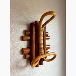 Vintage Italian Rattan Wall Hook Bamboo Coat Hook Mid Century Made in Italy